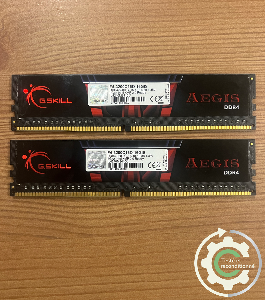 G.Skill Aegis - 16 Go (2x8 Go) - DDR4 3200 MHz CL16 - Reconditionnée