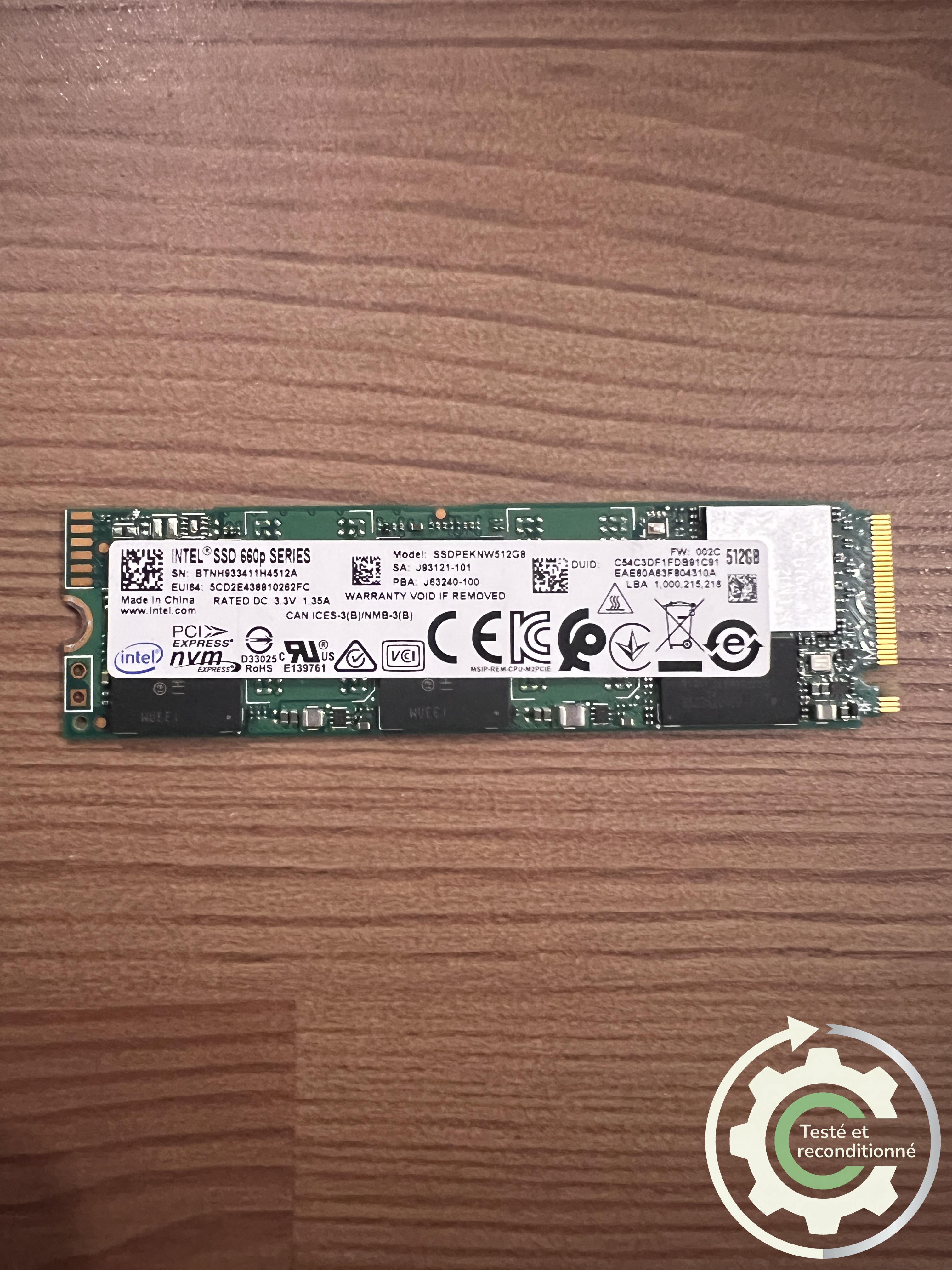 Intel 660p Series SSD - 512 Go NVMe - Reconditionné